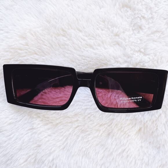Aaron Black w/ Red Tint Rectangular Sunglasses - Picture 1 of 12